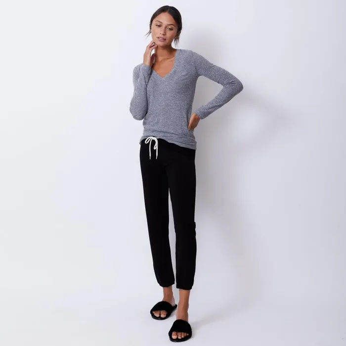 MONROW LONG SLEEVE Textured TriBlend Fitted Long Sleeve V Neck Tee Granite 8211 Shop