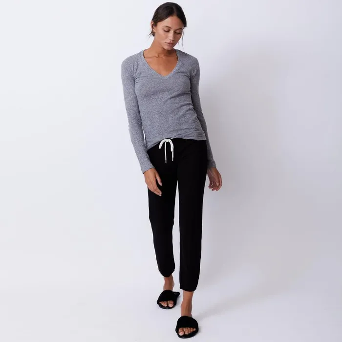 MONROW LONG SLEEVE Textured TriBlend Fitted Long Sleeve V Neck Tee Granite 8211 Shop