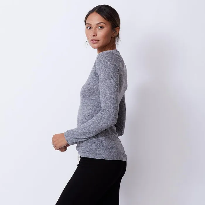 MONROW LONG SLEEVE Textured TriBlend Fitted Long Sleeve V Neck Tee Granite 8211 Shop