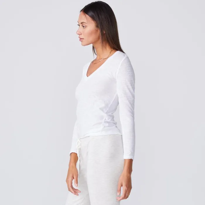 MONROW LONG SLEEVE Textured TriBlend Fitted Long Sleeve V Neck Tee White 8211 Shop