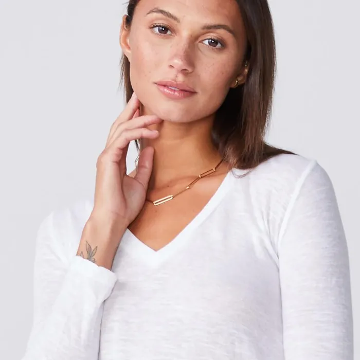 MONROW LONG SLEEVE Textured TriBlend Fitted Long Sleeve V Neck Tee White 8211 Shop