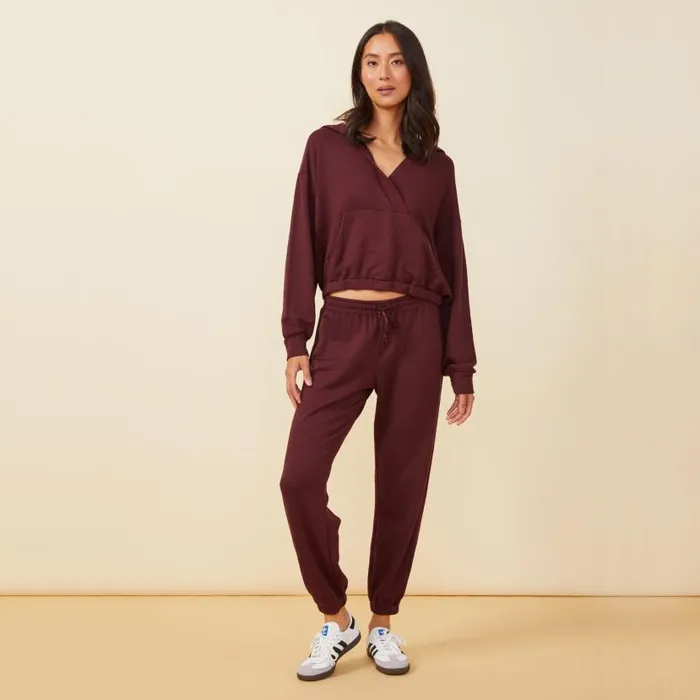 MONROW SWEATS Supersoft Fleece Elastic Vintage Sweat With Silky Piping Merlot 8211 Shop