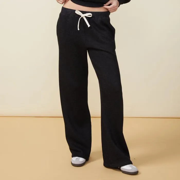 MONROW SWEATS Teddy Fleece Straight Leg Sweat Black 8211 Shop