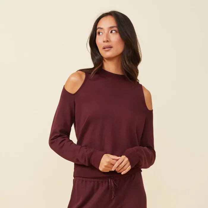 MONROW SWEATSHIRTS Cold Shoulder Crew Neck Sweatshirt Merlot 8211 Shop