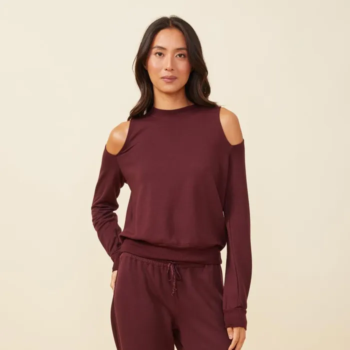 MONROW SWEATSHIRTS Cold Shoulder Crew Neck Sweatshirt Merlot 8211 Shop