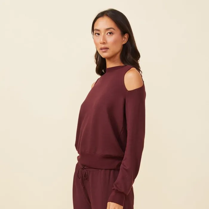 MONROW SWEATSHIRTS Cold Shoulder Crew Neck Sweatshirt Merlot 8211 Shop