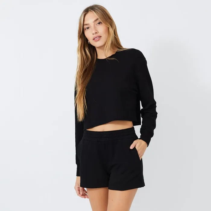 MONROW SWEATSHIRTS Cropped Boyfriend Sweatshirt Black 8211 Shop