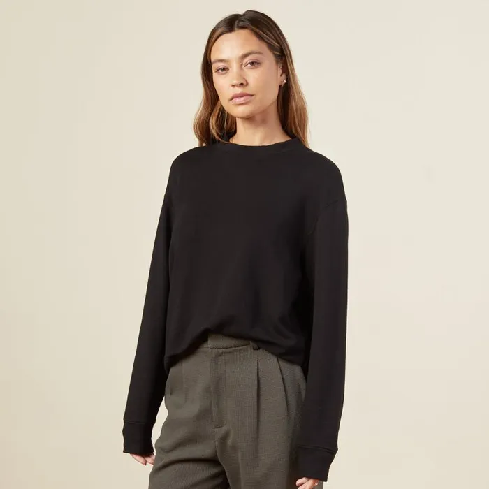 MONROW SWEATSHIRTS Supersoft Fleece Boyfriend Sweatshirt Black 8211 Shop
