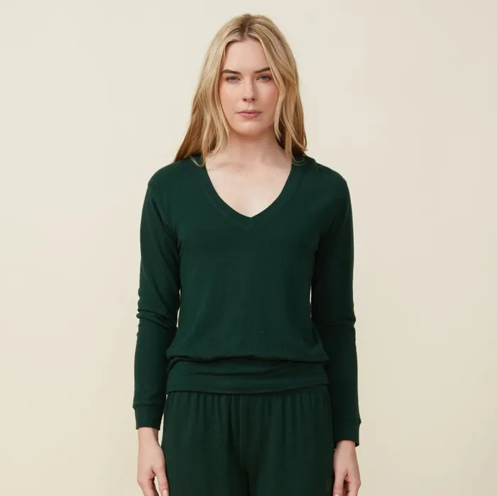 MONROW SWEATSHIRTS Supersoft Long Sleeve V Neck Evergreen 8211 Shop