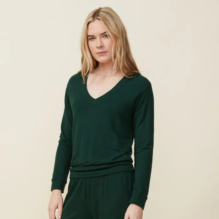 MONROW SWEATSHIRTS Supersoft Long Sleeve V Neck Evergreen 8211 Shop