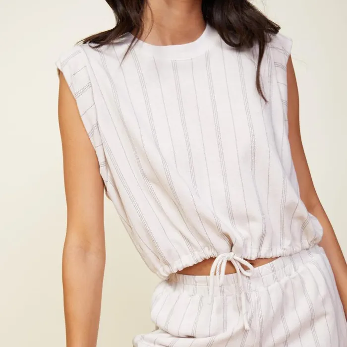 MONROW TANKS Stripe Drawstring Sleeveless Top Bone 8211 Shop