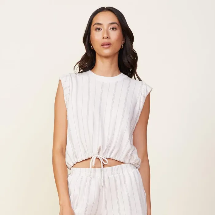 MONROW TANKS Stripe Drawstring Sleeveless Top Bone 8211 Shop