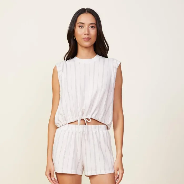MONROW TANKS Stripe Drawstring Sleeveless Top Bone 8211 Shop