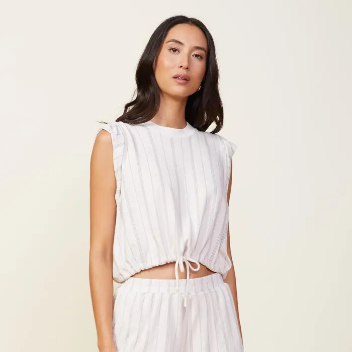 MONROW TANKS Stripe Drawstring Sleeveless Top Bone 8211 Shop