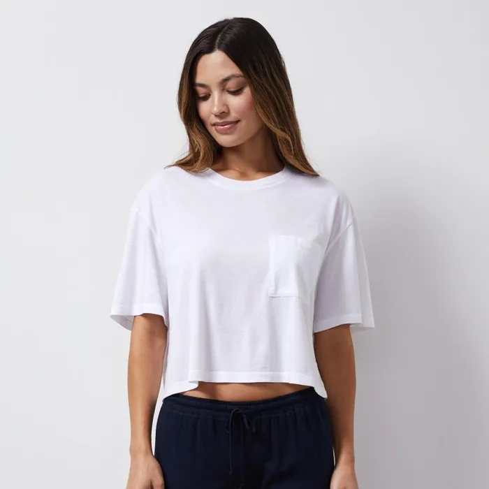MONROW TEES Organic Jersey Crop Pocket Tee White 8211 Shop