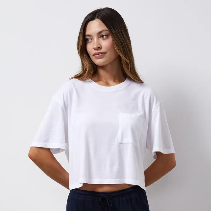 MONROW TEES Organic Jersey Crop Pocket Tee White 8211 Shop