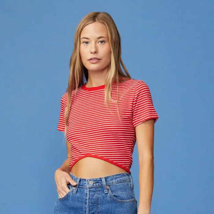 MONROW TEES Stripe Cropped Top Blood Red 8211 Shop