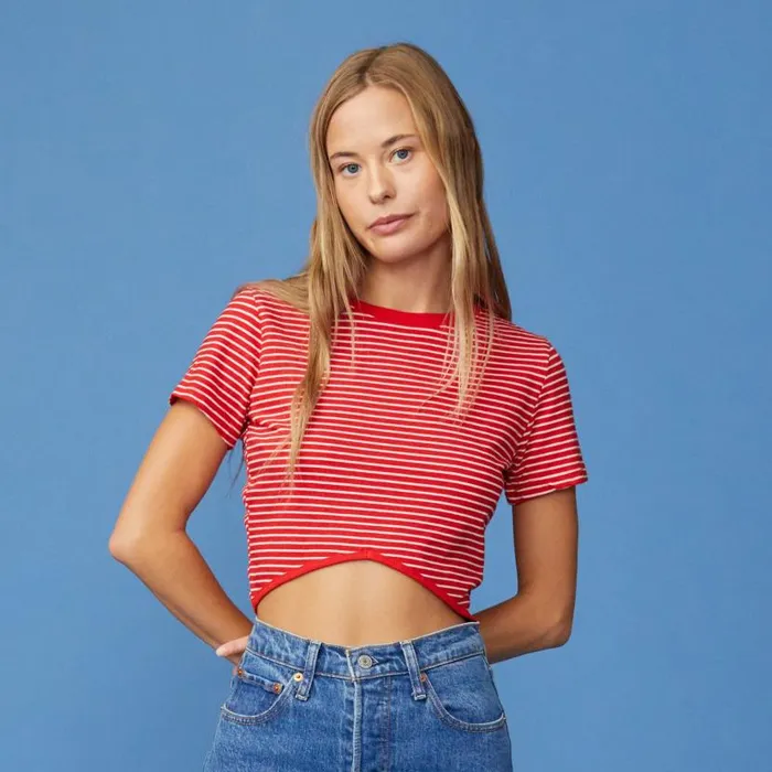MONROW TEES Stripe Cropped Top Blood Red 8211 Shop