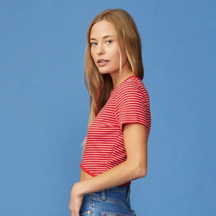 MONROW TEES Stripe Cropped Top Blood Red 8211 Shop
