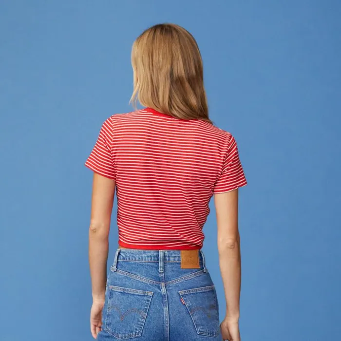 MONROW TEES Stripe Cropped Top Blood Red 8211 Shop