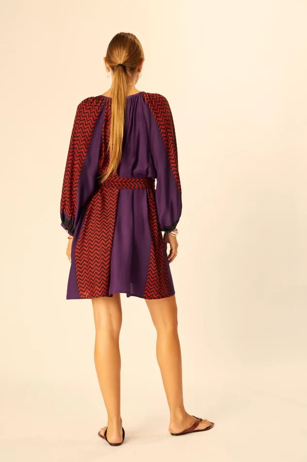 Natalie Martin ALEX SHORT DRESS Block Zigzag Aubergine Shop Dresses