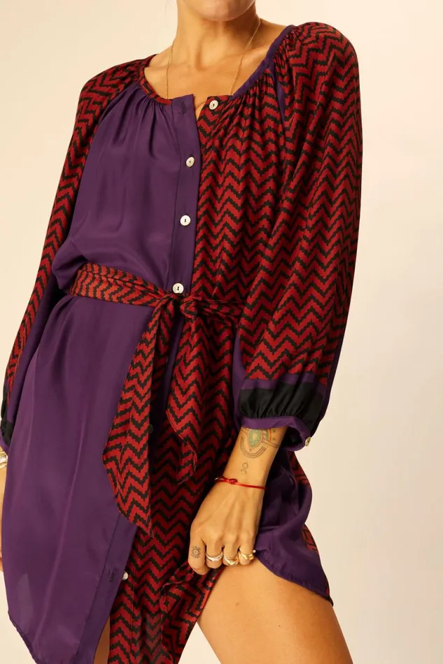 Natalie Martin ALEX SHORT DRESS Block Zigzag Aubergine Shop Dresses