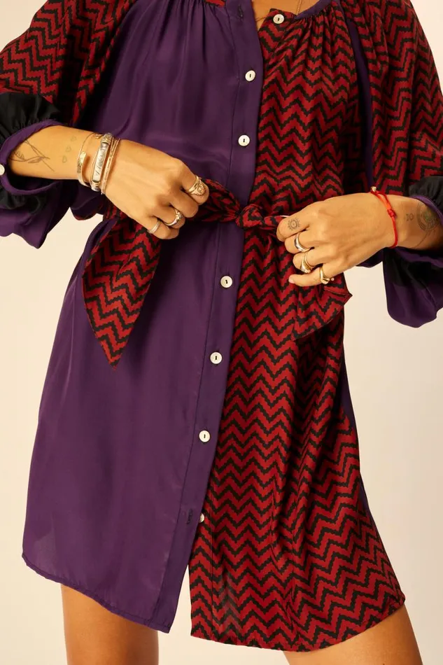 Natalie Martin ALEX SHORT DRESS Block Zigzag Aubergine Shop Dresses