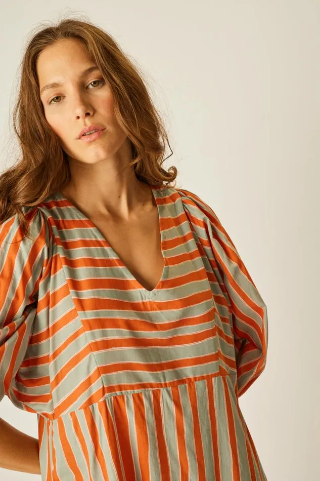 Natalie Martin ALICE DRESS Batik Stripe Sage Shop Dresses