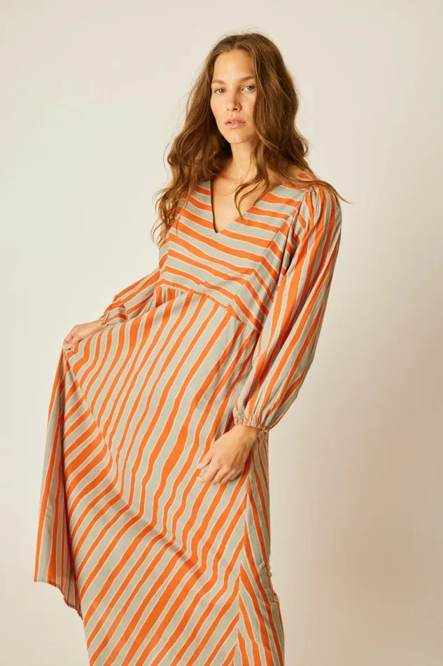 Natalie Martin ALICE DRESS Batik Stripe Sage Shop Dresses
