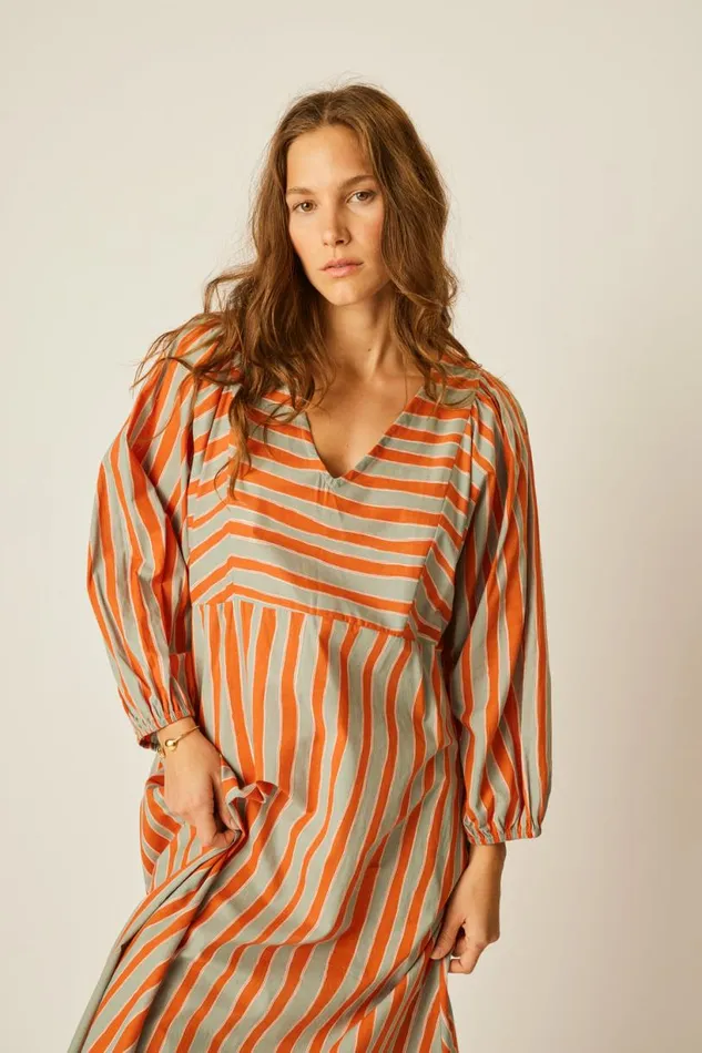 Natalie Martin ALICE DRESS Batik Stripe Sage Shop Dresses