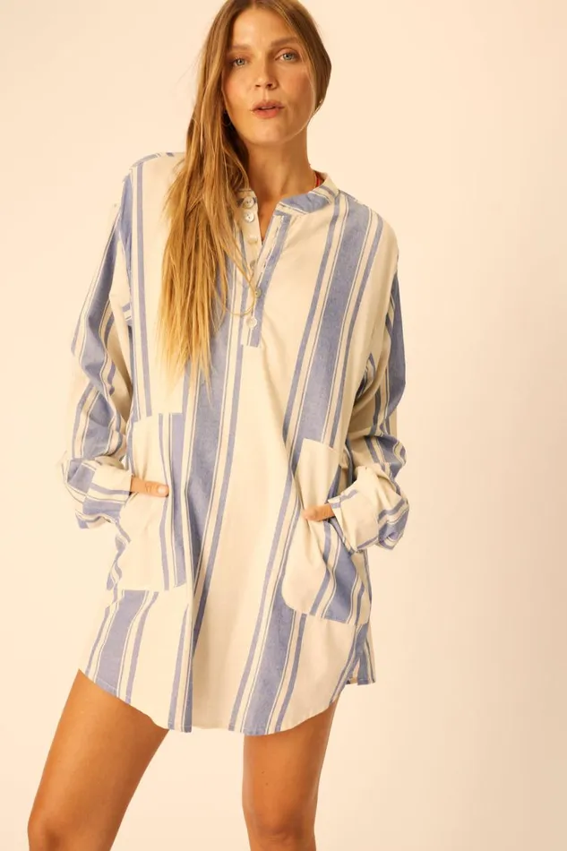 Natalie Martin APRS SWIM SHIRT French Stripe Blue Shop Coverups