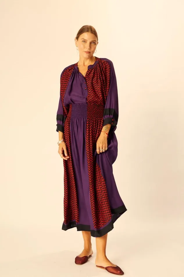 Natalie Martin BELLA SKIRT Block Zigzag Aubergine Shop Bottoms