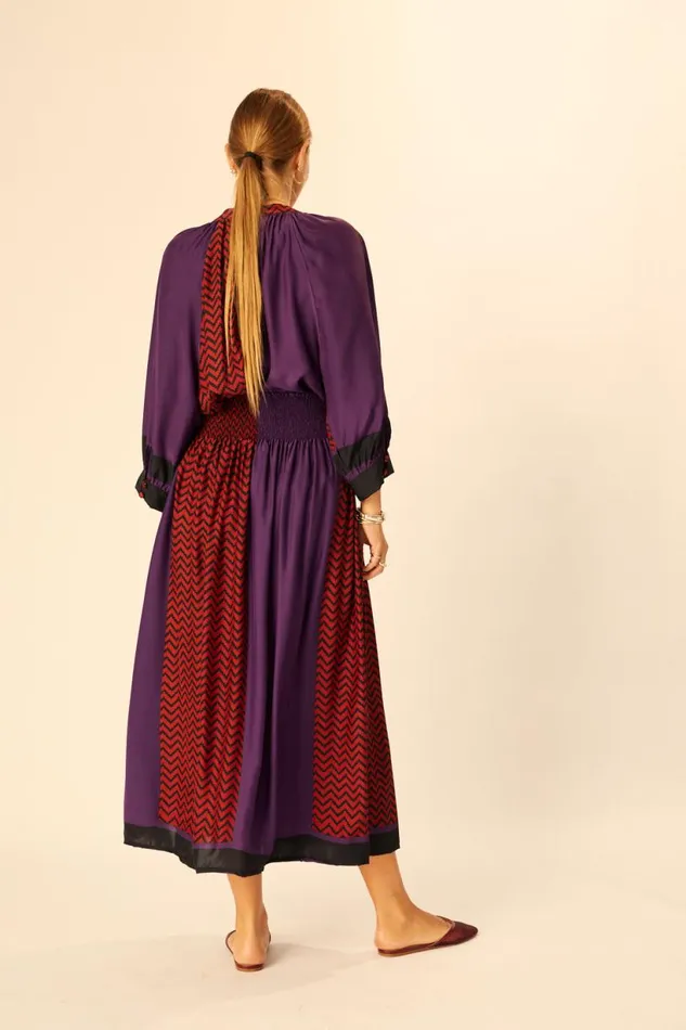 Natalie Martin BELLA SKIRT Block Zigzag Aubergine Shop Bottoms