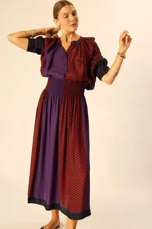 Natalie Martin BELLA SKIRT Block Zigzag Aubergine Shop Bottoms