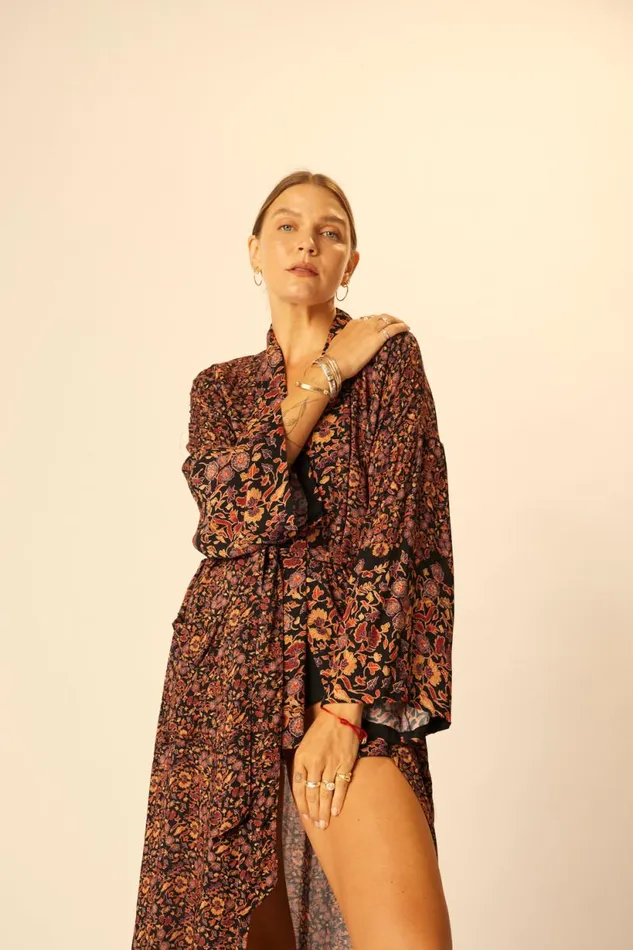 Natalie Martin DIANE LONG ROBE Petite Fleur Noire Shop Dresses