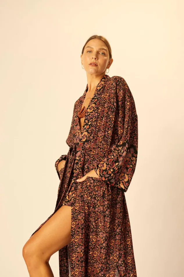 Natalie Martin DIANE LONG ROBE Petite Fleur Noire Shop Dresses