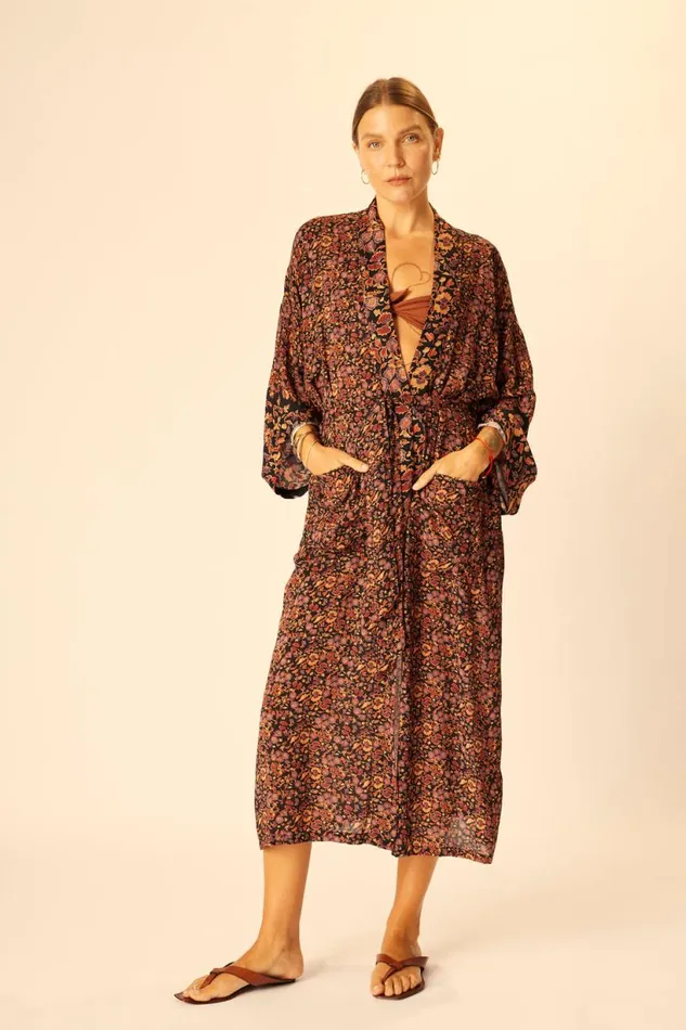 Natalie Martin DIANE LONG ROBE Petite Fleur Noire Shop Dresses