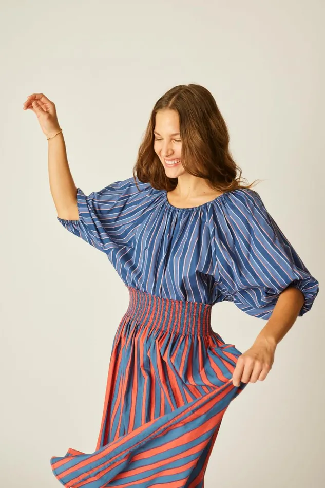 Natalie Martin ELLA TOP Batik Stripe Navy Shop Tops