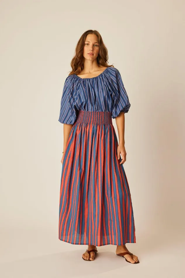 Natalie Martin ELLA TOP Batik Stripe Navy Shop Tops