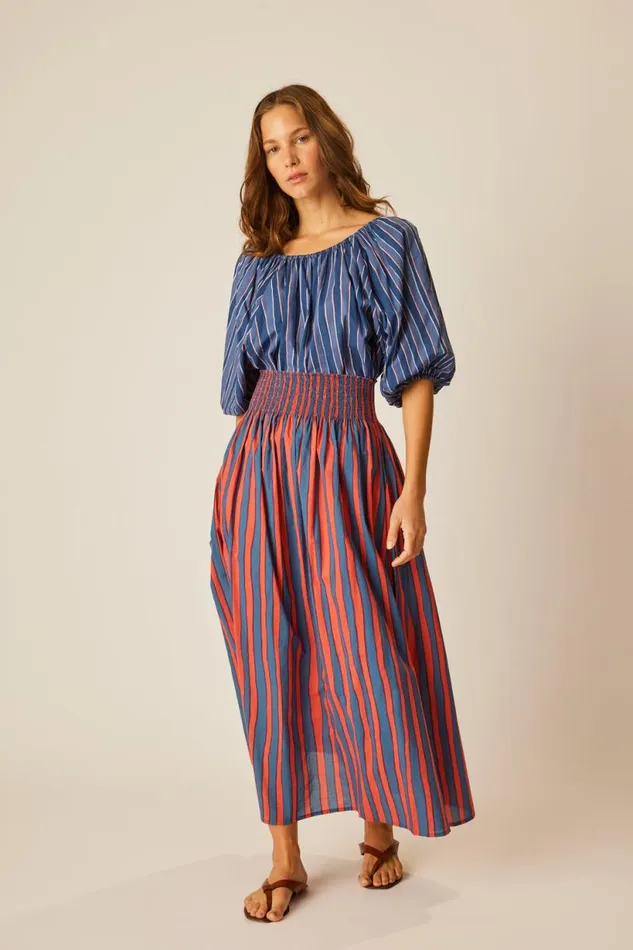 Natalie Martin ELLA TOP Batik Stripe Navy Shop Tops
