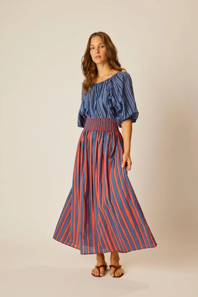 Natalie Martin ELLA TOP Batik Stripe Navy Shop Tops