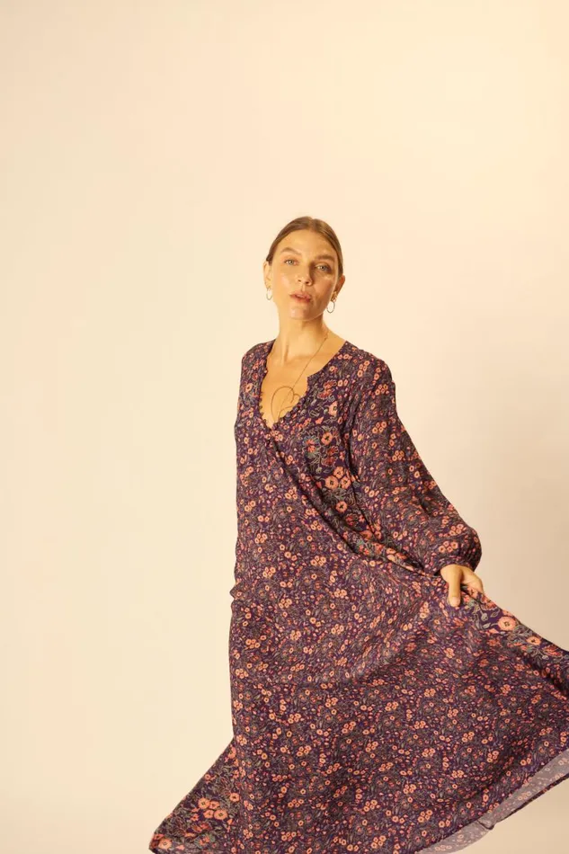 Natalie Martin FIORE MAXI Petite Fleur Aubergine Shop Dresses