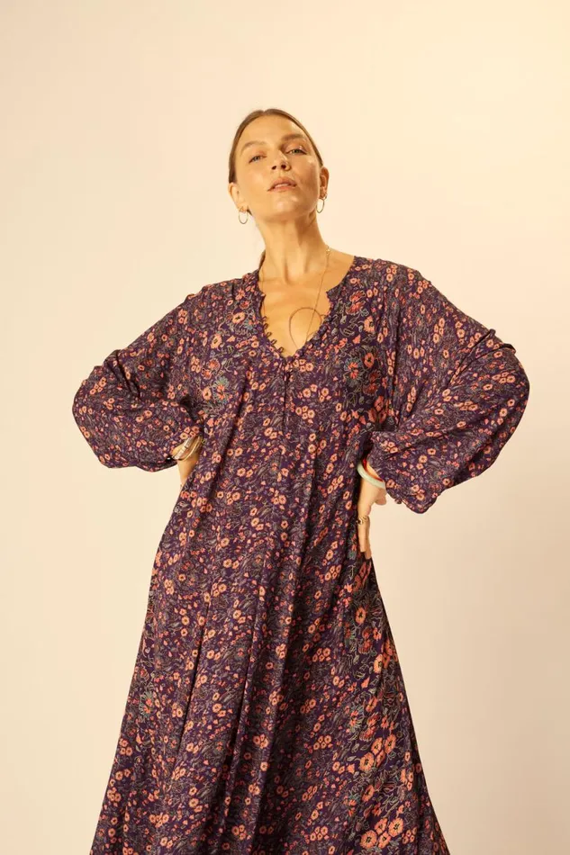Natalie Martin FIORE MAXI Petite Fleur Aubergine Shop Dresses