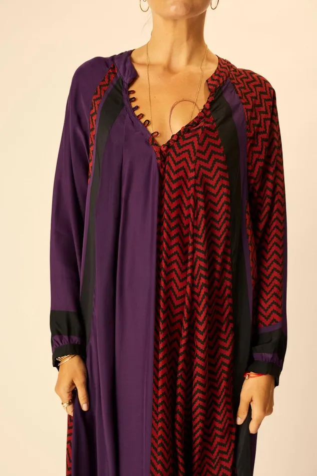 Natalie Martin FIORE SHORT DRESS Block Zigzag Aubergine Shop Dresses