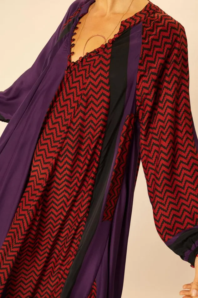 Natalie Martin FIORE SHORT DRESS Block Zigzag Aubergine Shop Dresses