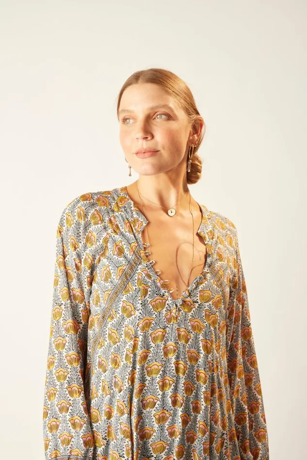 Natalie Martin FIORE SHORT DRESS Tulip Print French Blue Shop Dresses