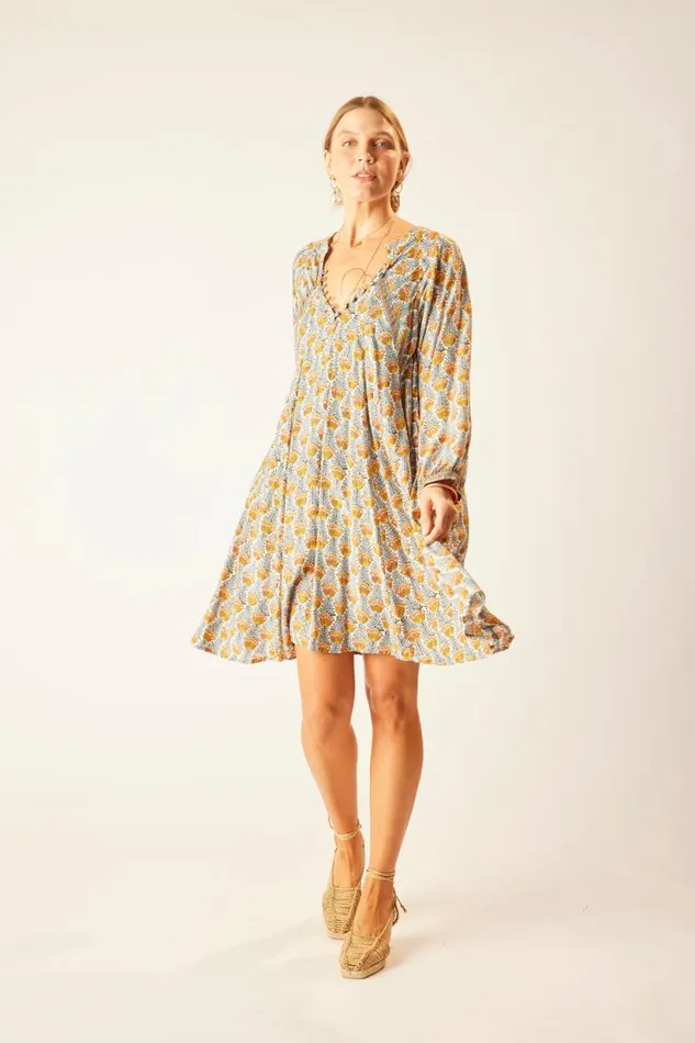 Natalie Martin FIORE SHORT DRESS Tulip Print French Blue Shop Dresses