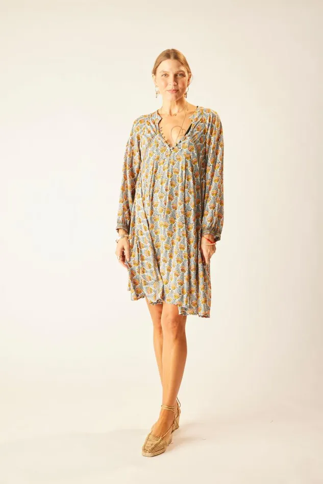 Natalie Martin FIORE SHORT DRESS Tulip Print French Blue Shop Dresses
