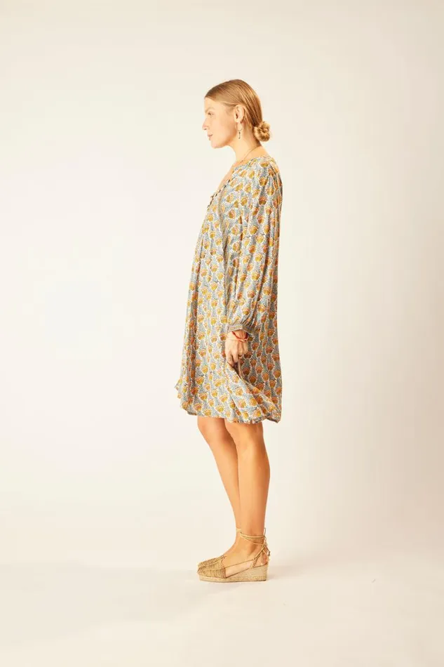 Natalie Martin FIORE SHORT DRESS Tulip Print French Blue Shop Dresses