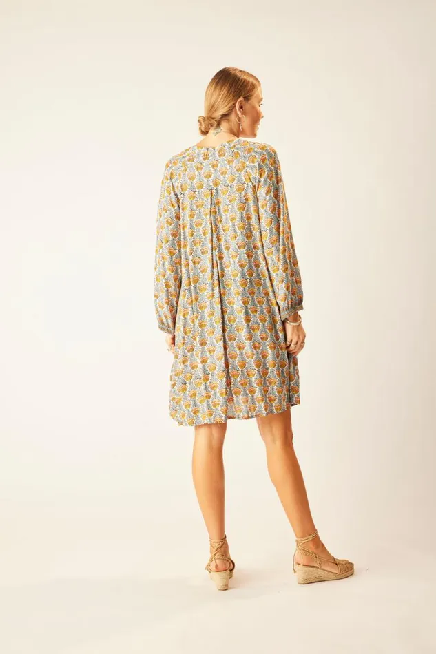 Natalie Martin FIORE SHORT DRESS Tulip Print French Blue Shop Dresses